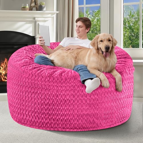 Image of 4FT Bean Bag Chair,Giant Bean Bag Chairs for Adults,Big Bean Bags with Memory Foam Filled, Large Beanbag Chairs with Chevron Plush Cover-Pink