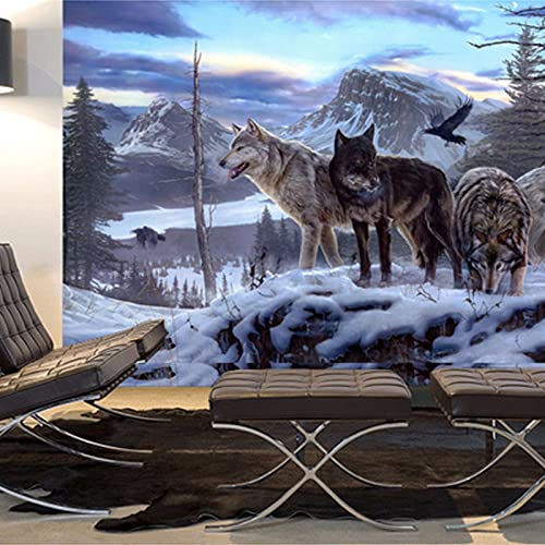 Bhjkl Wolf 3D Mural Wallpaper,Snow Mountain Removable Wallpaper Peel And Stick, Living Room Bedroom ​Study Room Decor Self-Adhesive Wallpaper Large Wall Mural-55''W X 40''H #TOP2