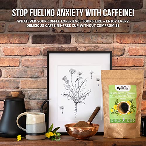 Nummy Creations Original Instant Herbal Coffee Alternative With Dandelion. Caffeine-Free, All Natural, Coffee Substitute, Chicory Coffee, Full Bodied Café Taste. Makes Up To 150 Cups. 10.58Oz. #TOP3