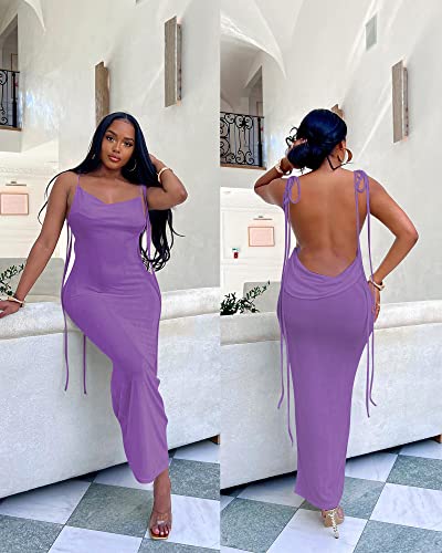 Image of Doweha Women Backless Cowl Neck Cocktail Going Out Dress Halter Slip Long Semi Formal Party 2026 Spring Summer Maxi Dress