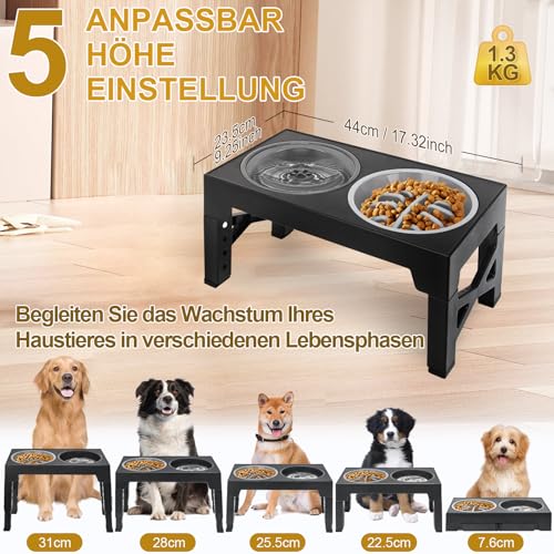 3-in-1 Hundenapf Erhöht mit Futternapf, Wassernapf Hund ohne Sabbern, Antischlingnapf Hunde, 5 Höhen Einstellbar Rhöhter Hundenapf, Faltbar Futternapf Hund Erhöht, Schwarz – Bild 3