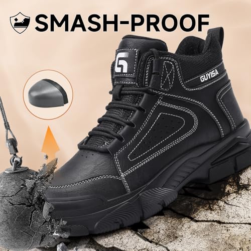 Image of GUSAYEX Steel Toe Boots for Men High Top Work Safety Boots with Kevlar Puncture Resistant Midsole Lightweight Industrial Men's Work & Utility Shoes for Construction Warehouse Factory Jobs Size 11