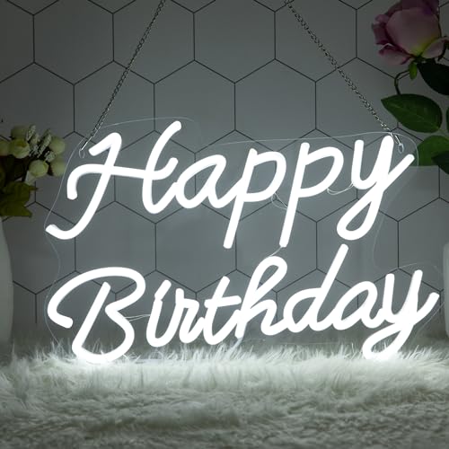 QOCOO 16 Inch Happy Birthday Neon Sign, LED Sign for Backdrop Decor, Reusable Birthday Party Decoration