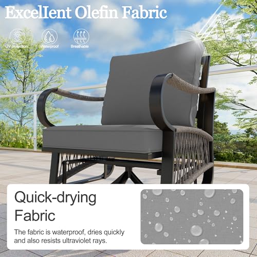 Image of 9 Pieces Patio Conversation Sets, All-Weather Metal Swivel Rocking Chairs with Rope Furniture Set, Outdoor Sofa Couch for Deck, Porch, Garden, Backyard, Poolside (Gray Cushions)
