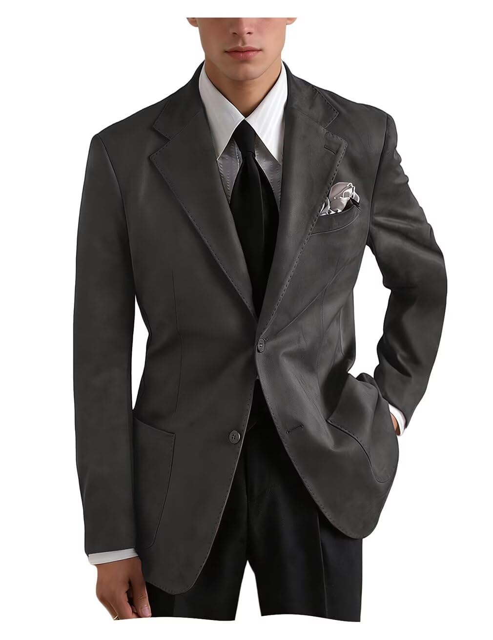 Single Breasted Suede Blazer Jacket for Men Slim Fit Casual Business Tuxedo Notched Lapel Sport Coat