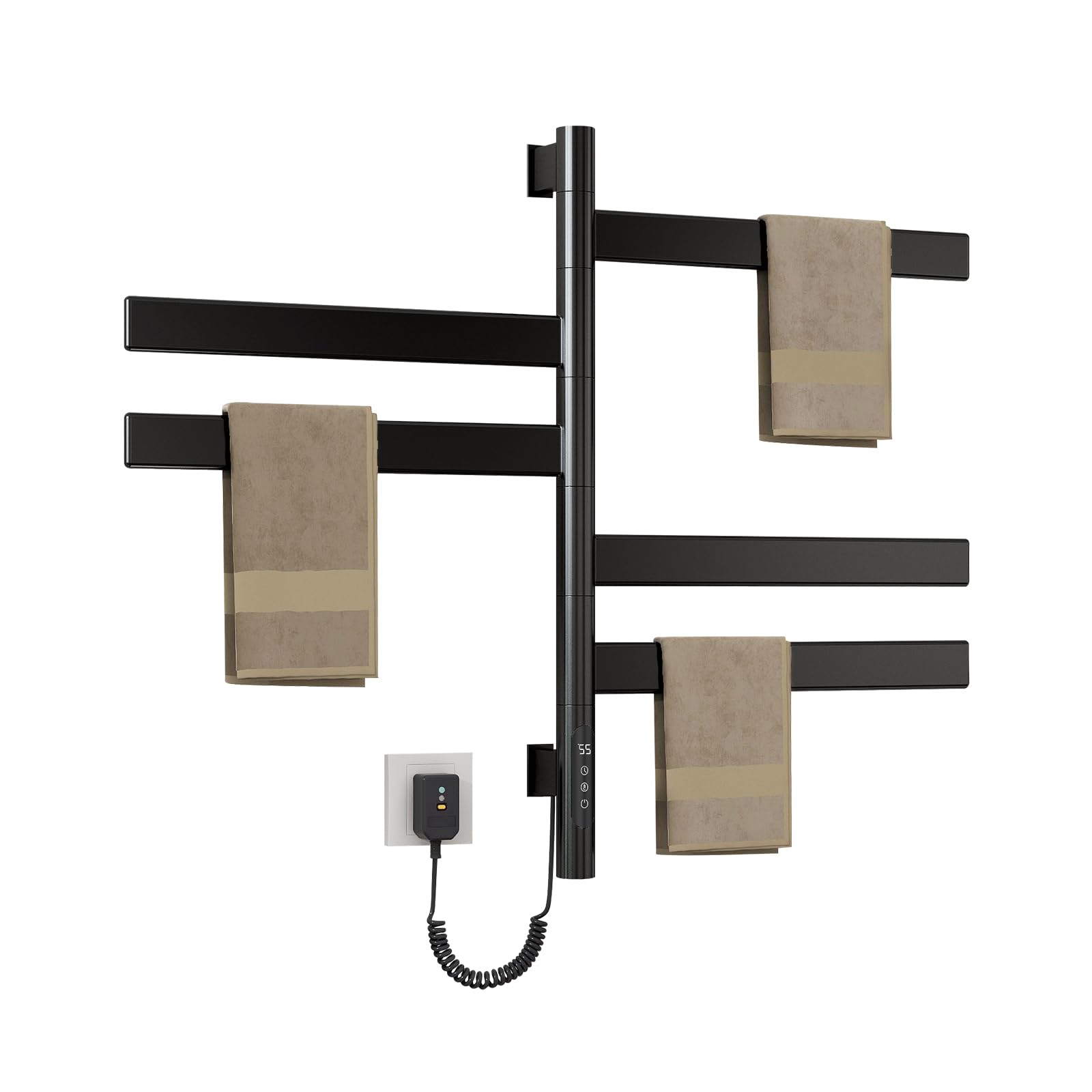 ZOYI 180°Drehung Handtuchheizkörper Elektrisch, Badheizkörper Elektrisch, Handtuchtrockner elektrisch, Handtuchwärmer elektrisch, 220V, 140W (Schwarz)