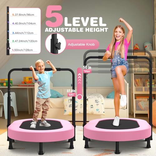 ANCHEER 56" Double Mini Trampoline for Kids, Mini Rebounder with 5-Level Adjustable Handle, Parent-Child Trampoline for Kids, Max Load 220lbs, Fun for Indoor/Outdoor - image 2