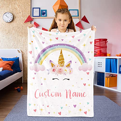 Image of Personalized Horse Blanket with Name for Girl Custom Name Blanket for Kids