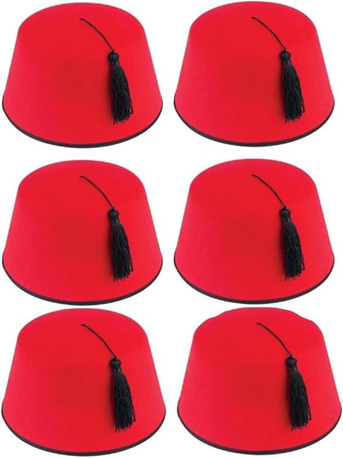 Zac's Alter Ego Set of 6 Red Fez Hat - Adult Sized, Novelty Fancy Dress Accessory, Unisex Turkish and Moroccan Headwear, Funny Cosplay Hats