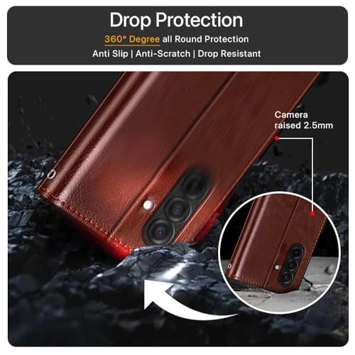 Image of WOW IMAGINE Shock Proof Flip Cover Back Case Cover for Samsung Galaxy M17 5G | A17 5G | F17 5G (Flexible | Leather Finish | Card Pockets Wallet & Stand | Brown)