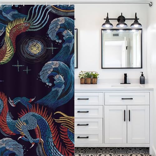 Rideau de douche dragon chinois imperméable : fini le sol inondé grâce au polyester 152x183 cm - 7