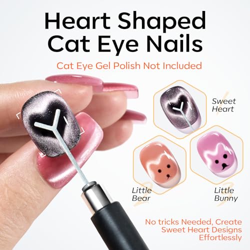 Image of modelones Cat Eye Magnet Set, 15PCS Multi-Shape Nail Magnet for Cateye Gel Polish, Heart Moon Flower Square Effects with Bead-Attracting Nail Art Tool, UV /LED Lamp Required, DIY Toenails Nail Art