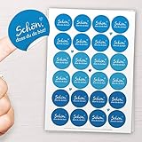 48x Schön, dass du da bist Aufkleber BLAU, TÜRKIS - Sticker zur Gestaltung von Hochzeit oder Familienfeier - ideal zur Tischdeko oder Dekoration von Gastgeschenken - 4cm rund, mattes Papier