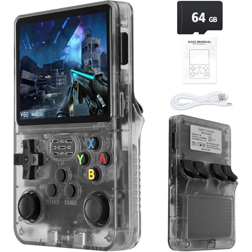 R36S Retro Handheld Game Console with 3.5 IPS Display, 64/128GB and 21,000+ Classic Games, Open Source Linux System, Screen Portable Pocket Video Player (Black-64G)