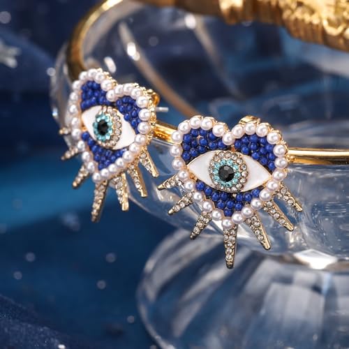 Heart Evil Eye Earrings Flat Back Pearl Cubic Zirconia Fashion Earrings For Women Birthday Christmas Jewelry Gifts3
