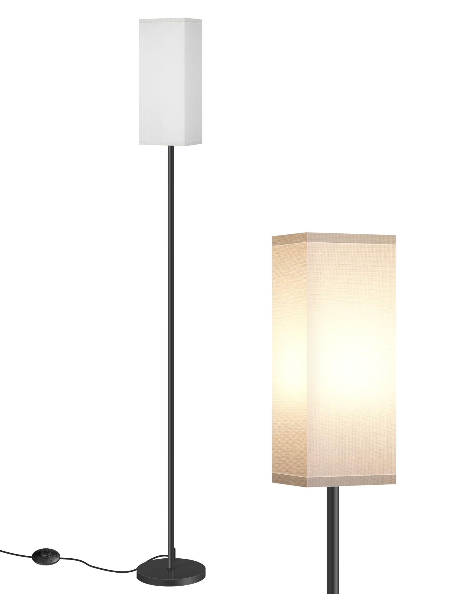 Floor Lamp, Pole Lamp with Foot Switch, Modern Standing Lamp Shade, Minimalist Freestanding Lamp (Bulb Not Included), for Living Room, Bedroom Office ETL Listed, Black and White CW07LD05