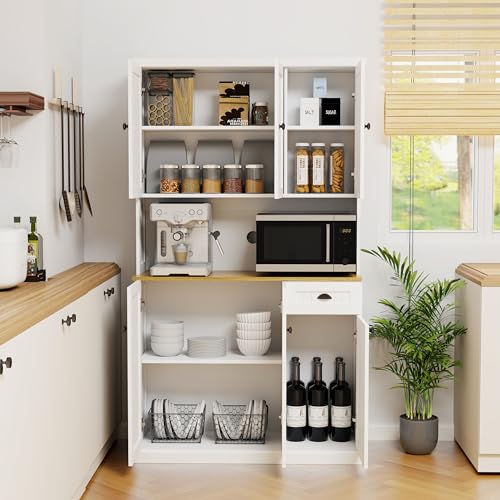 RASOO 71" Pantry Cabinet Kitchen Hutch Buffet Cabinet Sideboard Oven Countertop Kitchen Storage Microwave Cabinet with 3 doors upstairs and 3 doors downstairs and 1 drawer, White 6 RASOO 71" Pantry Cabinet Kitchen Hutch Buffet Cabinet Sideboard Oven Countertop Kitchen Storage Microwave Cabinet with 3 doors upstairs and 3 doors downstairs and 1 drawer, White - Image 4