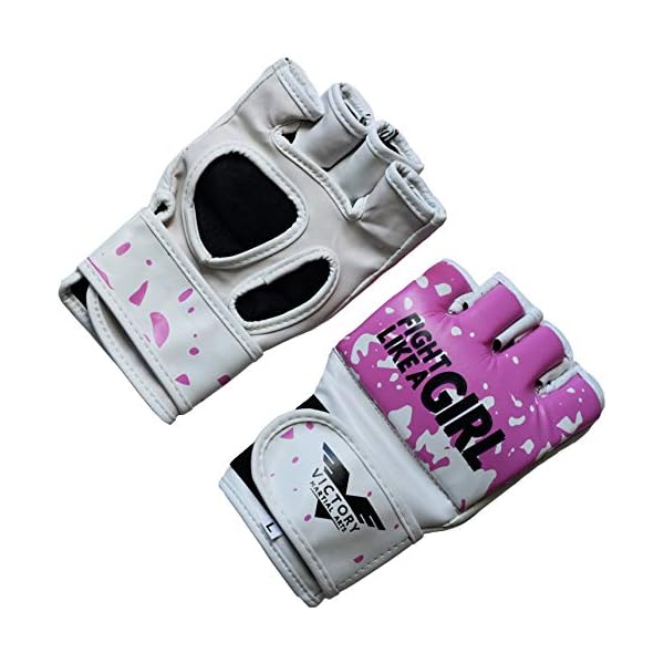 Women's MMA Gloves Boxing Gloves Synthetic Leather Fingerless Punching Bag Gloves for Kickboxing, Sparring, Muay Thai and Heavy Bag (Medium, Fight Girl)