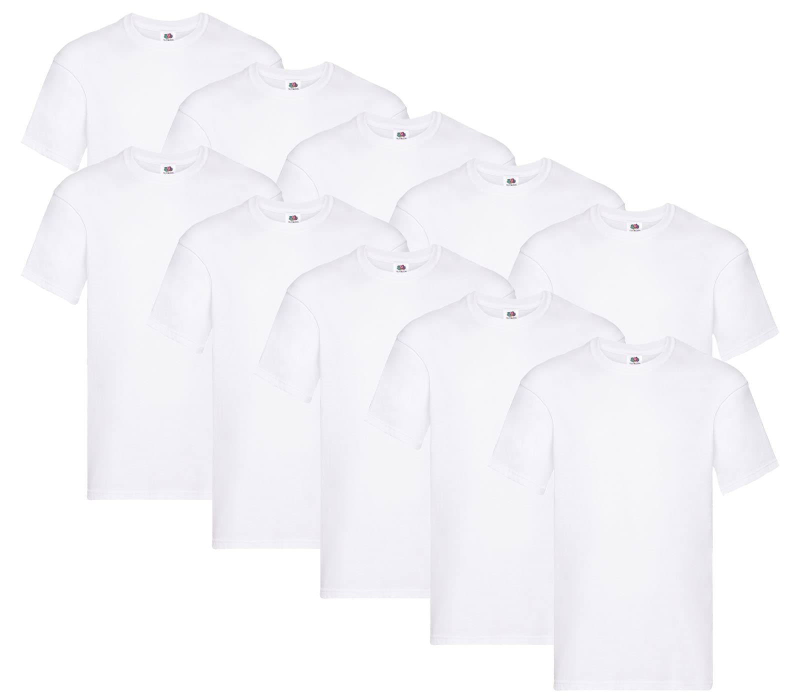 Fruit of the Loom Herren Original T. T-Shirt (10er Pack), Farbe:10x Weiss + 1 HL Kauf Notizblock, Größe:5XL