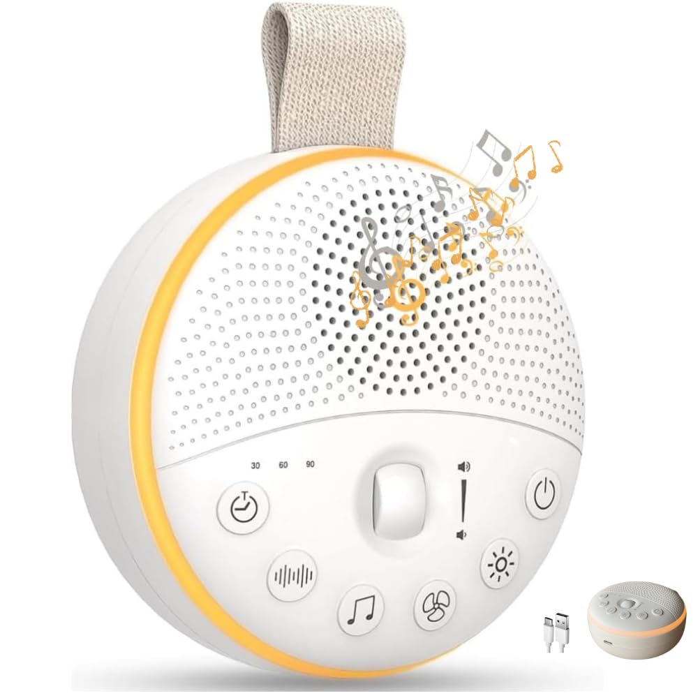 White Noise Machine for Sleeping and Relaxing - 21 Sounds for Babies, Children and Adults | Dimmable Night Light, Timer 30-60-90 min, USB-C Rechargeable
