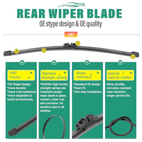 Image of 26 inch 20 inch 16 inch Windshield Wiper Blades Replacement for BMW X7 2019 2020 2021 2022 2023 2024 2025 Premium All Weather Front Rear Wipers Set - OEM Quality (Pack of 3)