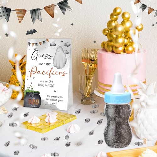 Image of Roowest 512 Pcs Baby Shower Games Guess How Many Pacifiers Sign 100 Small Guessing Games 10 HB Pencils 750ml Milk Bottle 400 Acrylic Pacifiers Decoration for Guest Gender Reveal(Blue,Halloween)