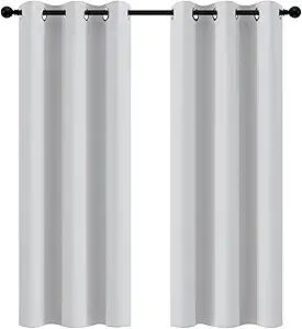 Yakamok Greyish White Curtains for Bedroom,Grommet Thermal Insulated Room Darkening Curtains for Living Room,42W x 72L,2 Panels