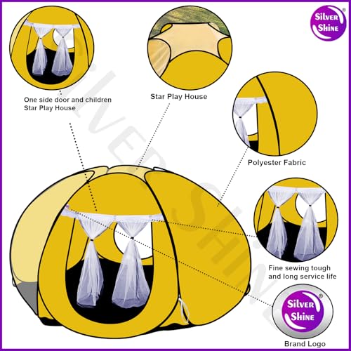 Image of SILVER SHINE Foldable Delightful Patterns Popup Kids Play Tent House for Multi Purpose|PlayTent House for up to 10 YearOld Kids Girls&Boys|Mosquito Net Design Tent for Kids