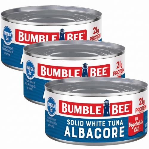 Bumble Bee Solid White Albacore Tuna in Oil, 12 oz Can - Wild Caught Tuna - 21g Protein per Serving, High in Omega-3s - Non-GMO Project Verified, Gluten Free, Kosher (Pack of 3)