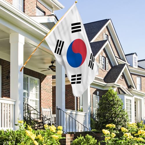 Image of AhfuLife Korean Flag 3x5 Ft, Large Korean Flags for Outside - Double Side with Brass Eyelets for Korean Party Decorations, Soccer Party Bar Garden Decoration Indoor Outdoor