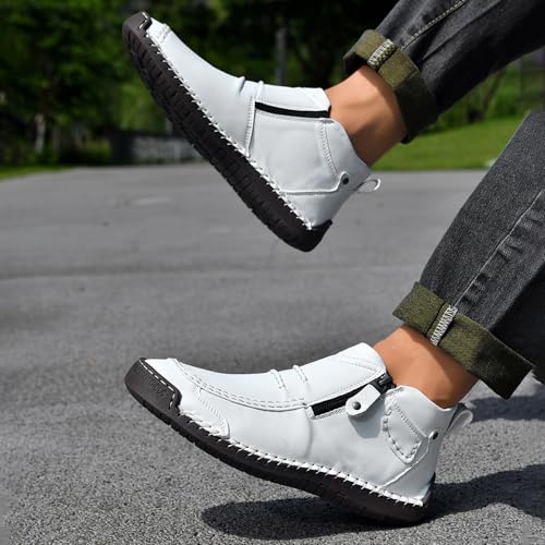 Men's Classic Vintage Hand-stitched Side Zipper Ankle Boots Fashion Comfortable Slip Resistant Casual Loafers Outdoor Driving High Top Flat Shoes4