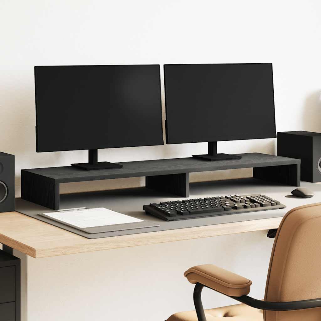 Gecheer Supporto per Monitor Doppio, Ergonomico con Piattaforma Rialzata e Scomparti Portaoggetti, 100x27x10 cm in Legno Tecnico Rovere Nero for Ufficio Casa e Lavoro a Distanza