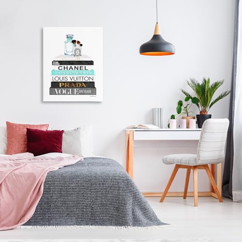 Image of Stupell Industries 'Bookstack with Beauty Brushes'| Canvas Art | Stupell Industries | 30 x 40 Inches, Easy to Hang and Sturdy, Made in USA, by Amanda Greenwood