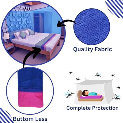 Image of RN Enterprise Mosquito Net, Polyester Material, Coloring Cotton Tape with Foam Bottom (Blue, Double Bed (5x7 Feet))