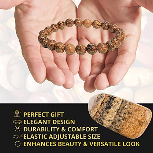 Image of ANAYA AGATE Healing Crystal Bracelet for Women and Men - 8mm Round Beaded Bracelet for Men and Women - Unisex Stretchy Gemstone Bracelet for Healing and Protection