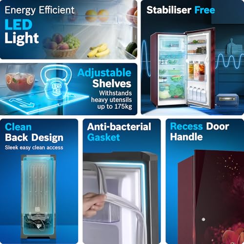 Image of Bosch 187 L,3 star,Smart Inverter, Direct-Cool Single Door Refrigerator|18 Hrs Cooling Retention|Largest Vegetable Box|Extra Beverage Space |2.5x Faster Cooling (2026 Model,Wine flower,CST18W23EI)