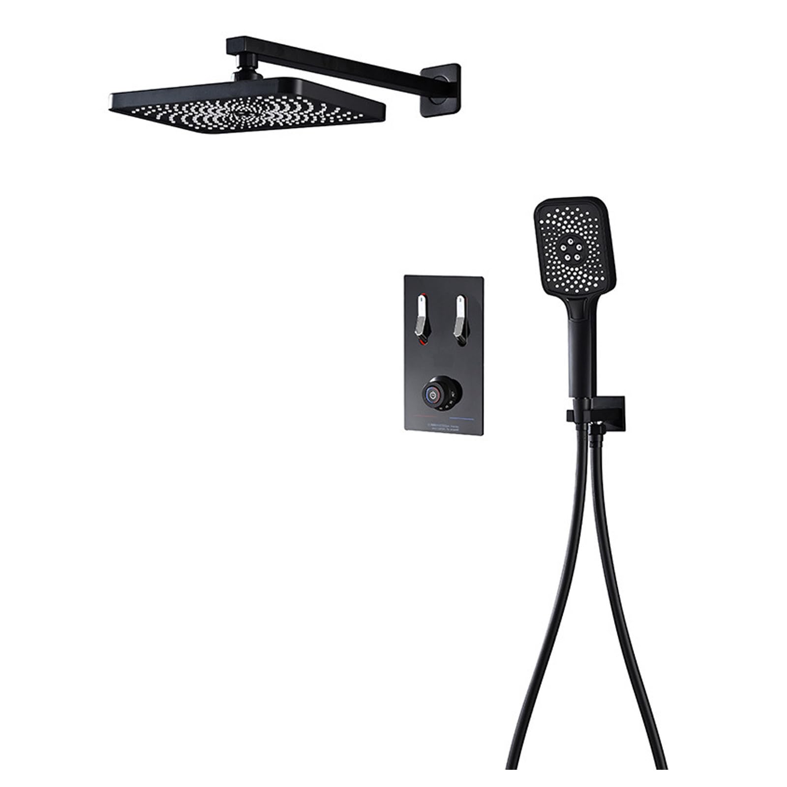 Système de douche thermostatique avec pommeau de douche à effet pluie et main noir