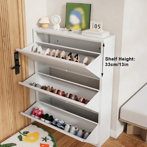 Generico Mobiletto Porta Scarpe, armadietto per corridoio, scarpiera, Copri Scarpe, cassetto, ripiano Pieghevole, Panca d'ingresso, scarpiera Ultra Sottile Bianca a Parete - Contenitore Nascosto con