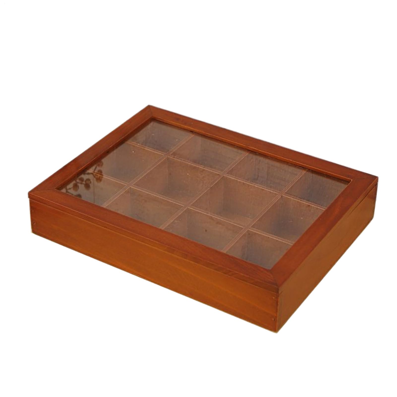 Porta Bolsitas de Té Bandejas de Madera con 12 Compartimentos | Organizador De Paquetes De Té Con Tapa Transparente Para Cocina Hogar Café Despensa Oficina Cafetería Paquetes De Snack