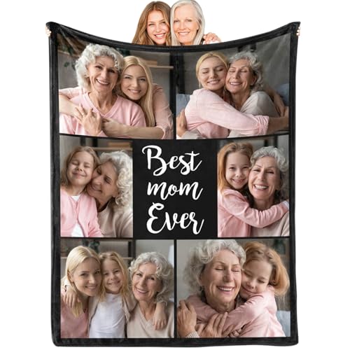 Pinkfulum Gifts for Mom Blanket for Mothers Day from Daughter Son Custom Blanket with Picture Text Flannel Throw Blankets Birthday Gifts for Mommy Women
