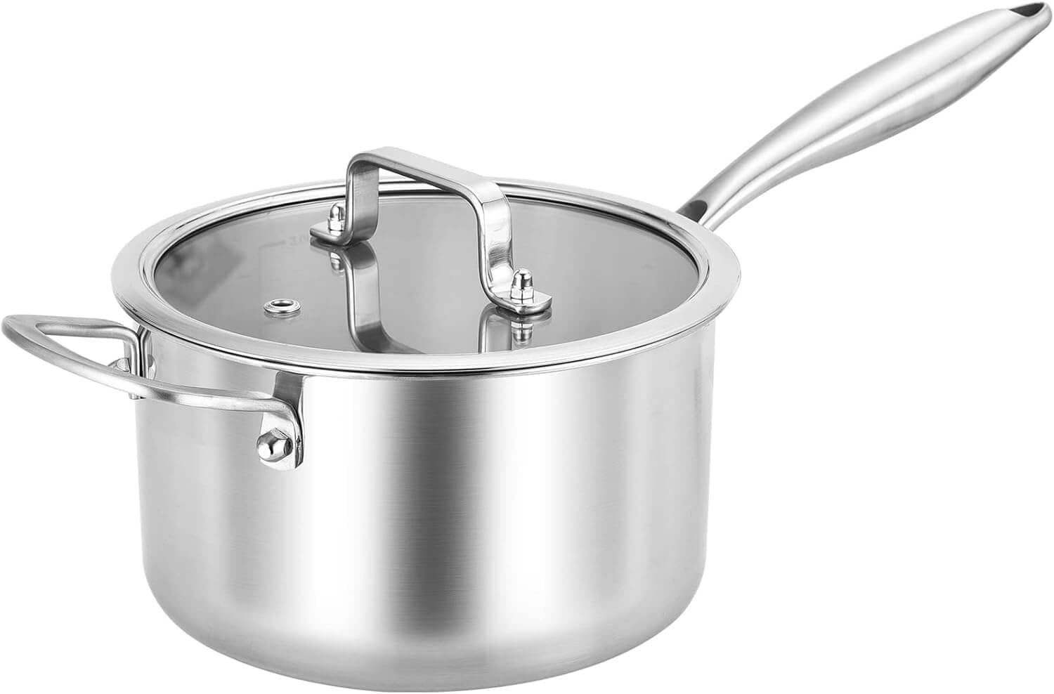 Nontoxicook Professional 20cm 3.3L Uncoated Tri-Ply Saucepan with Lid