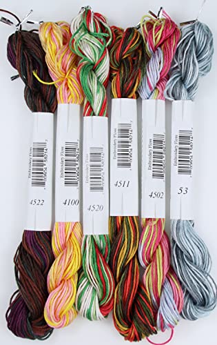 Image of KCS Big skeins of 25 Meters Size 25 Color Variegated Cross Stitch Stranded Threads,6 skeins,24