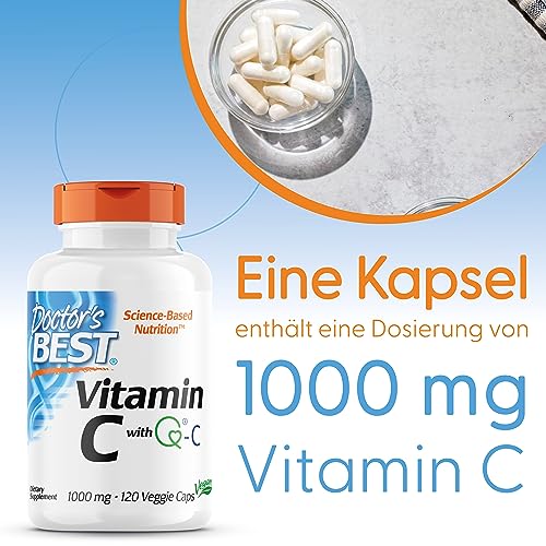 Doctor's Best, Vitamin C mit Quali C, 1.000mg, 120 vegane Kapseln, Laborgeprüft, Glutenfrei, Sojafrei, Vegetarisch