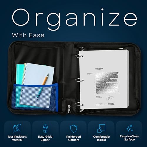 Merangue 1-½” O-Ring Zipper Binder, Polyester Binding Organizer, Stationery Binder with Front and Interior Pockets, School and Office Supplies, 500-Sheet Capacity, Assorted Colors image 4