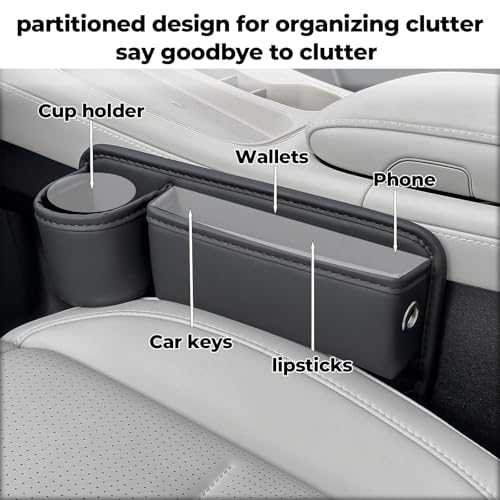 2-Pack Car Seat Gap Filler Organizer with Cup Holder - Premium Leather - Universal Fit - Keeps Cans/Phone/Keys/Wallets Organized(Black) - Image 7