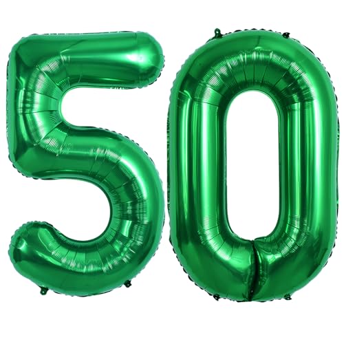 Image of TONIFUL 40 Inch Dark Green Number 50 Balloon Large Foil 50th Birthday Decor | Deep Green 50 Balloon Number Fifty for Milestone Fifty Birthday Party 50th Anniversary, Green Birthday Decor for Men Women