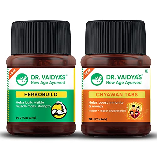 DR. VAIDYA’S new age ayurveda Fitness Pack | Muscle Gain, Energy and Immunity Boost | Herbobuild (30 capsules), Chywan Tablets (Pack of 30 capsules)