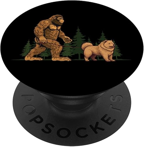 Funny Chow Chow Bigfoot Dog Walking Dog Mom Dad Kids PopSockets Swappable PopGrip
