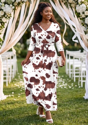 Image of Runwind Plus Size Wrap Dress for Women, Maxi A-Line Dresses with Belt