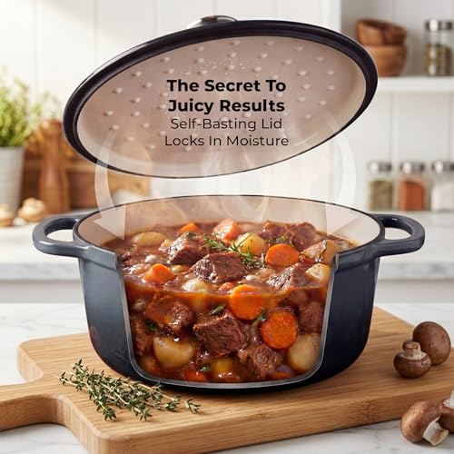 Image of Zulay Kitchen 7.7 Quart Enameled Cast Iron Dutch Oven Pot with Lid - Premium Durability & Oven Safe up to 500F - Heavy Duty Cookware Perfect for Bread Baking, Stews, Braising & Roasting - Gray